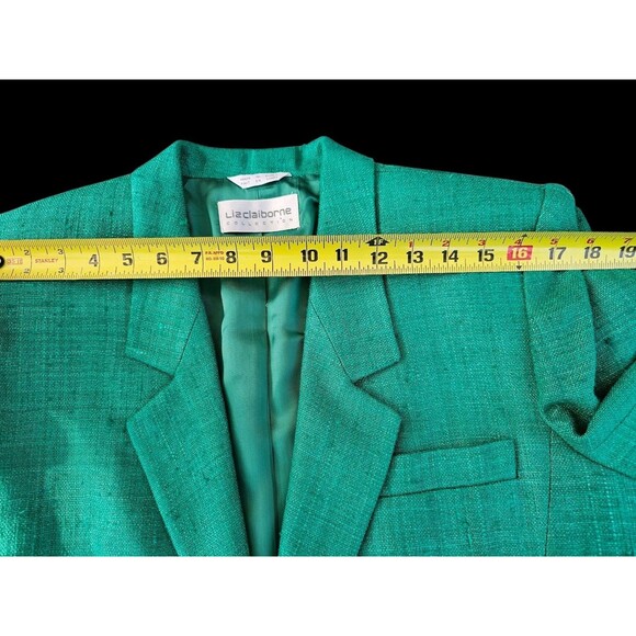 Vintage Liz Claiborne 100% Silk Tweed Blazer Green Boxy Single Button Jacket 6 - Picture 9 of 15